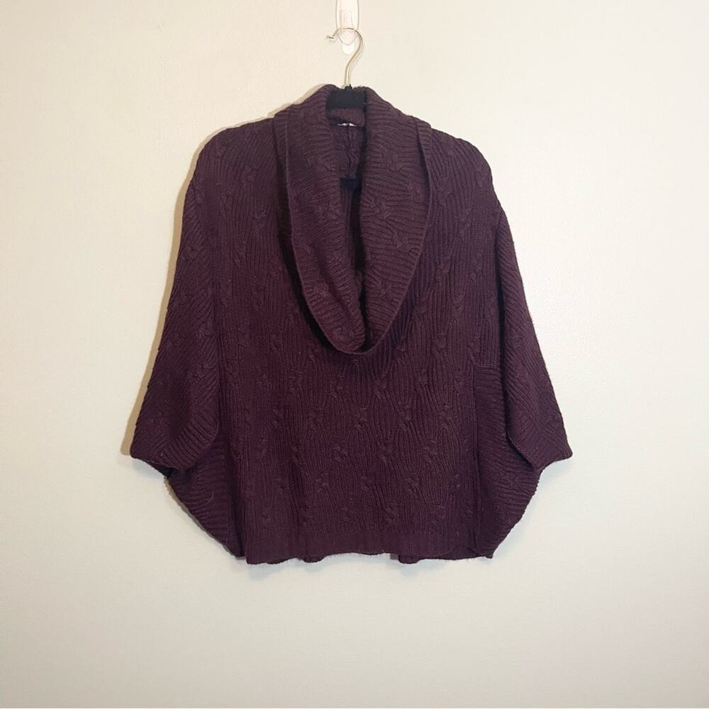 New York & Company Womens Cowl Neck Ribbed Trim Knit Pullover Poncho Shawl L/XL
